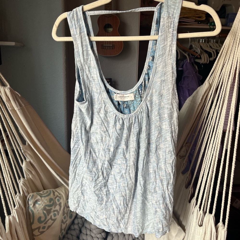 Women's Grey and Blue Tank Top